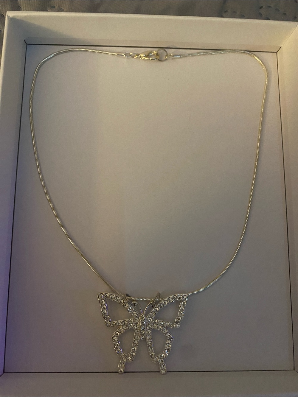 Silver Butterfly Crystal Pendant Necklace - Women Jewelry